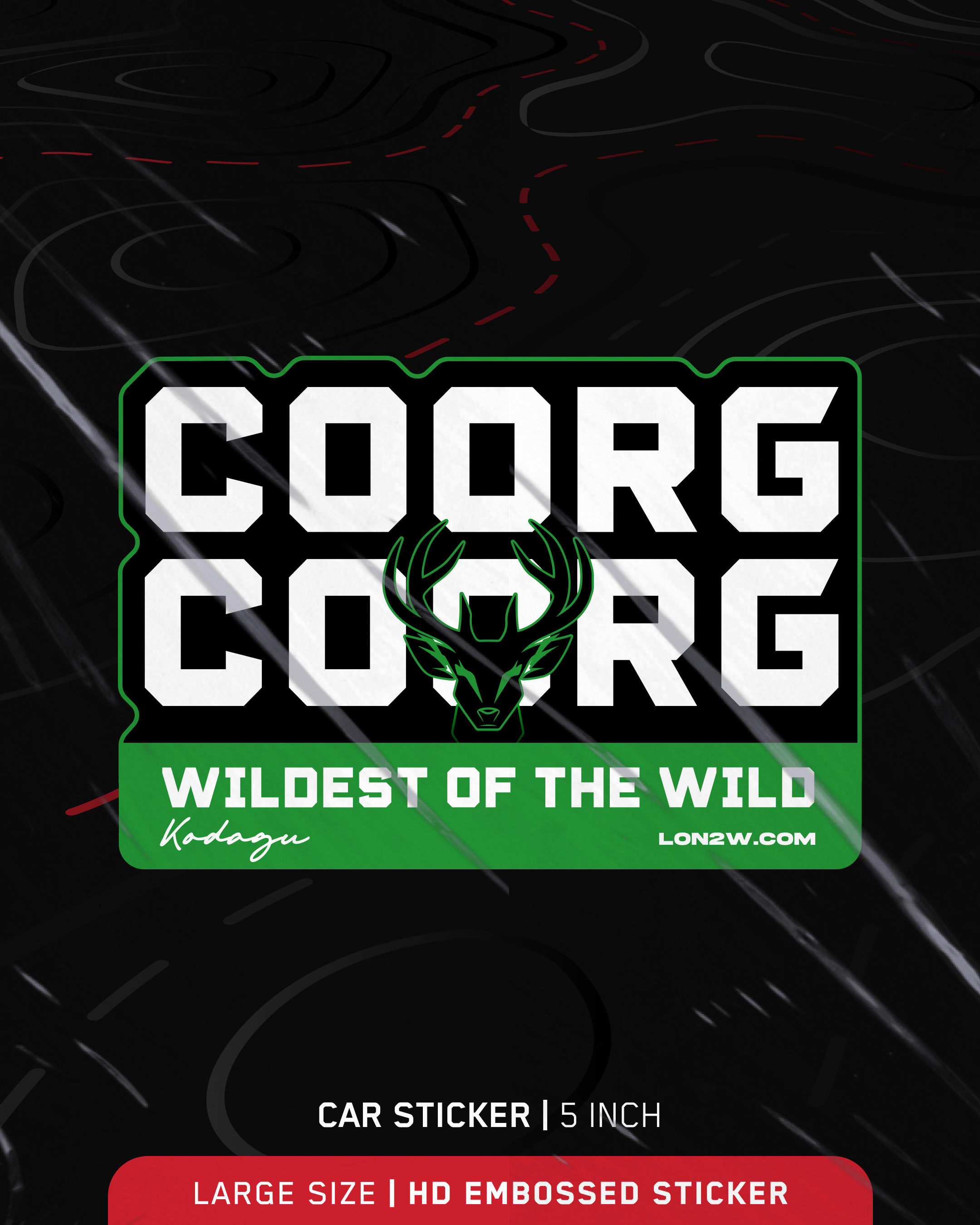 Coorg  | Large 5 inch |  Embossed sticker | Green