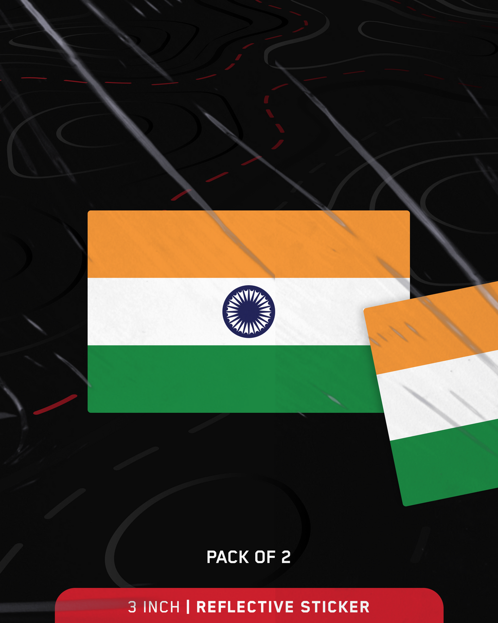 Indian Flag Reflective Stickers - Pack of 2 | 3 inch