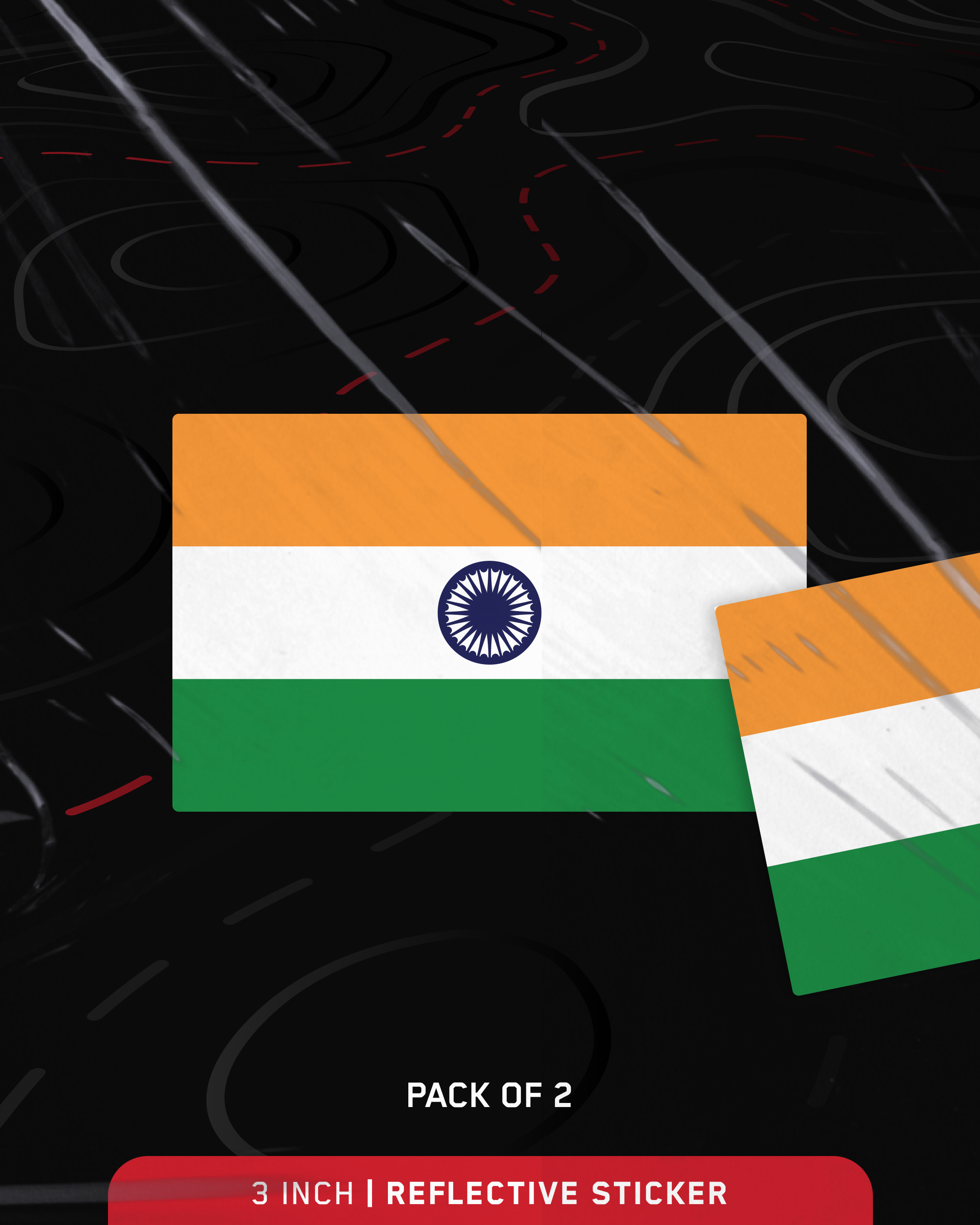 Indian Flag Reflective Stickers - Pack of 2 | 3 inch
