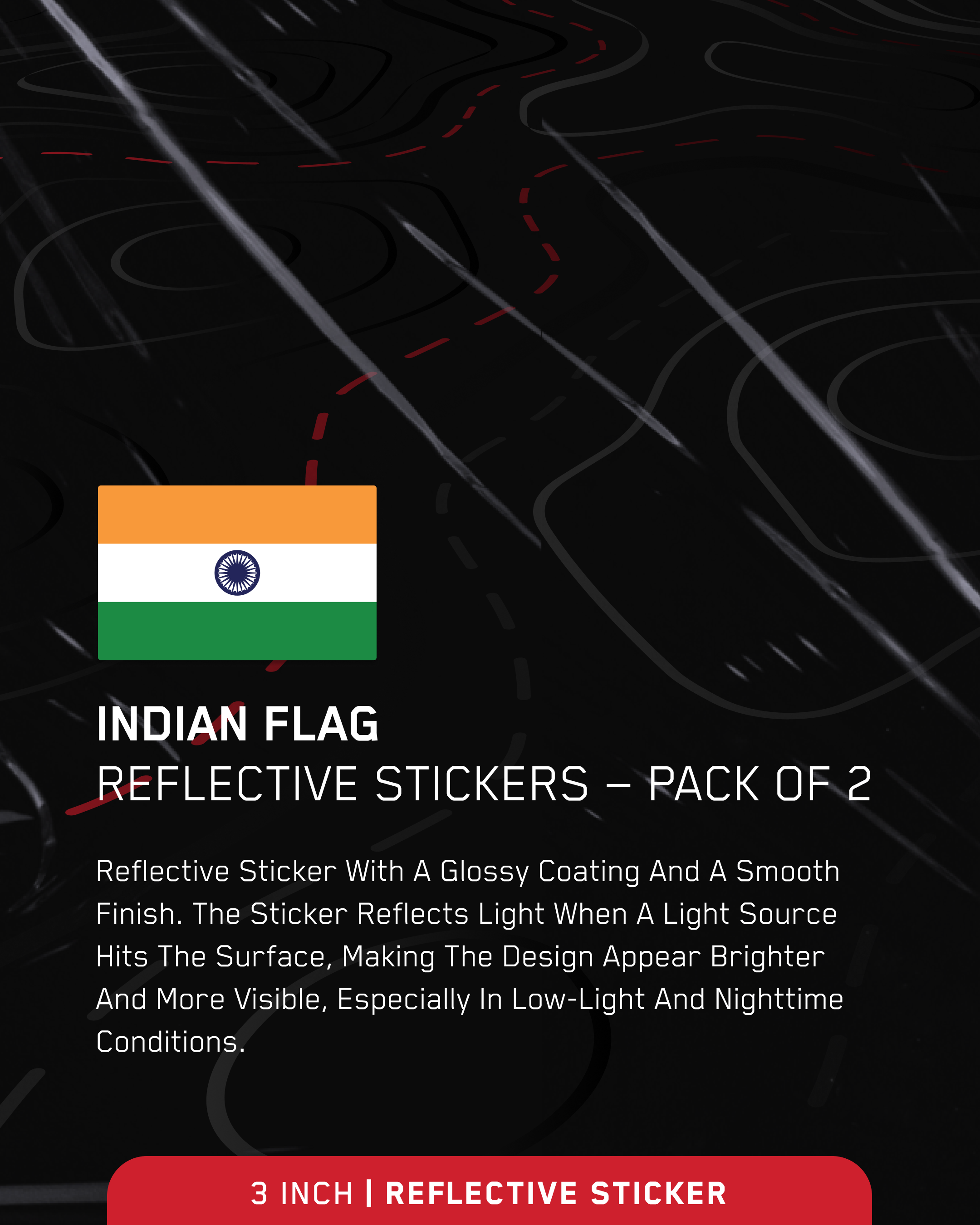 Indian Flag Reflective Stickers - Pack of 2 | 3 inch