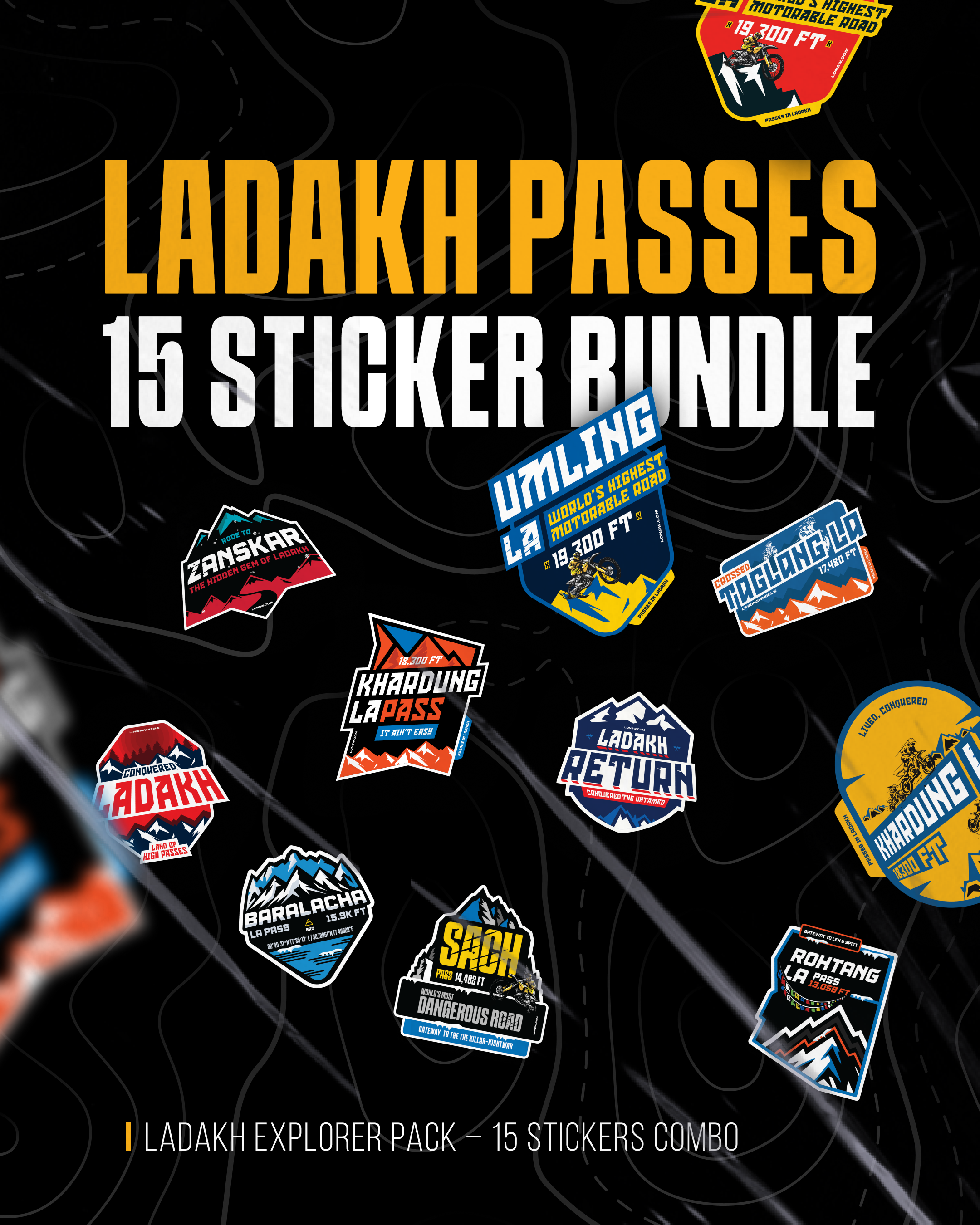 Ladakh Passes – 15 Sticker Bundle